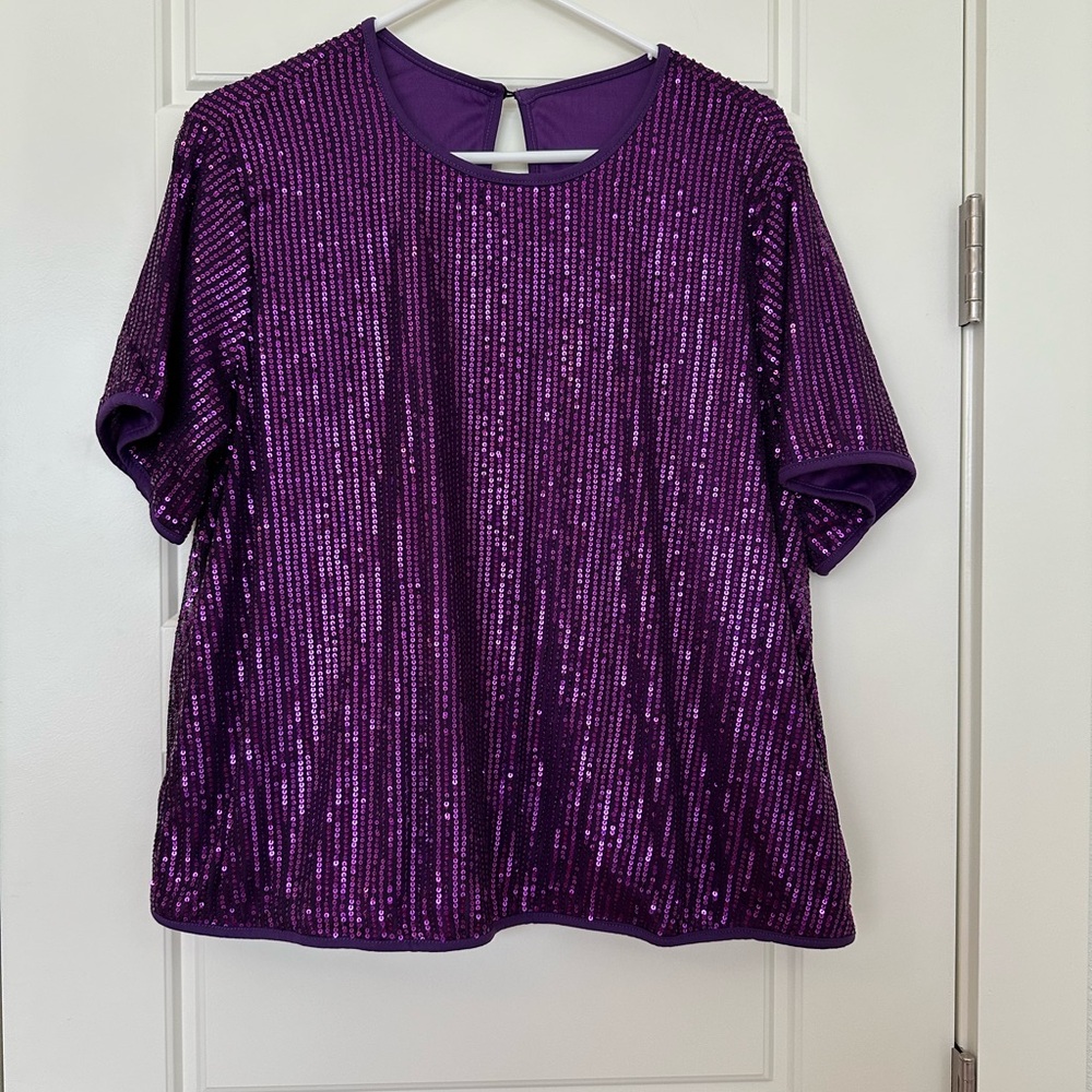 Purple Sequin Women's Top Sz 0XL Plus